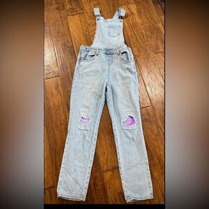 EUC Girls pant overalls with PINK sequin knee patch - sized L(10-12)